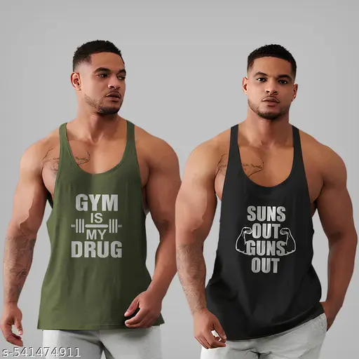 BAB Men’s Round Neck Gym Vest | Men Regular Fit Gym Vest | Men Vest Combo | Polyester Printed Vest | Stylish & Comfortable Vest Pack Of 2