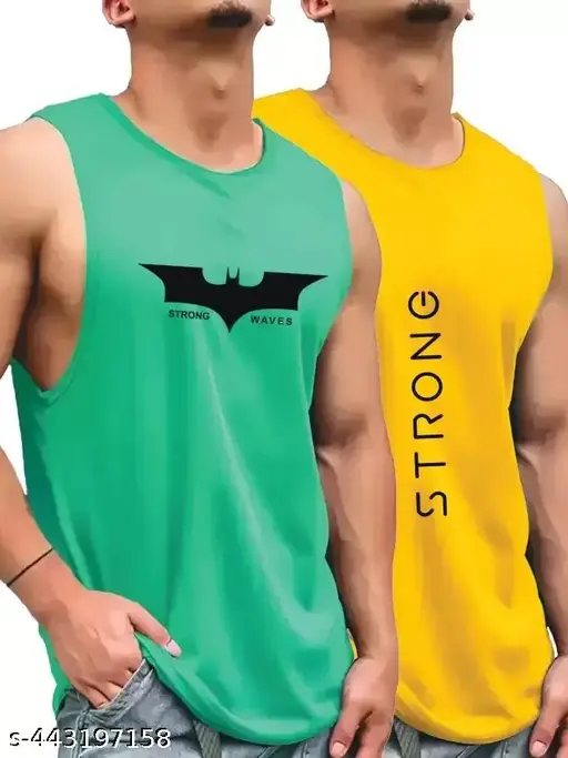 Men’s Round Neck Gym Vest / Men Regular Fit Gym Vest / Men Vest Combo / Polyester Printed Vest / Stylish & Comfortable Vest Pack Of 2