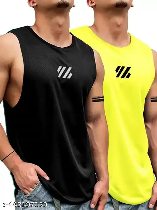 1. Men’s Round Neck Gym Vest / Men Regular Fit Gym Vest / Men Vest Combo / Polyester Printed Vest / Stylish & Comfortable Vest Pack Of 2