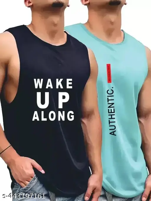 1. Men’s Round Neck Gym Vest / Men Regular Fit Gym Vest / Men Vest Combo / Polyester Printed Vest / Stylish & Comfortable Vest Pack Of 2