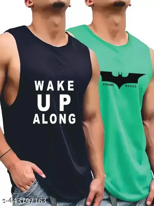 1. Men’s Round Neck Gym Vest / Men Regular Fit Gym Vest / Men Vest Combo / Polyester Printed Vest / Stylish & Comfortable Vest Pack Of 2