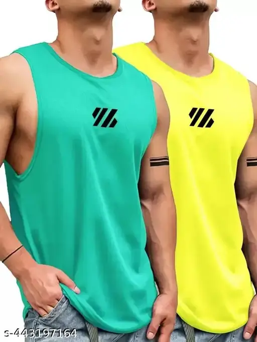 1. Men’s Round Neck Gym Vest / Men Regular Fit Gym Vest / Men Vest Combo / Polyester Printed Vest / Stylish & Comfortable Vest Pack Of 2
