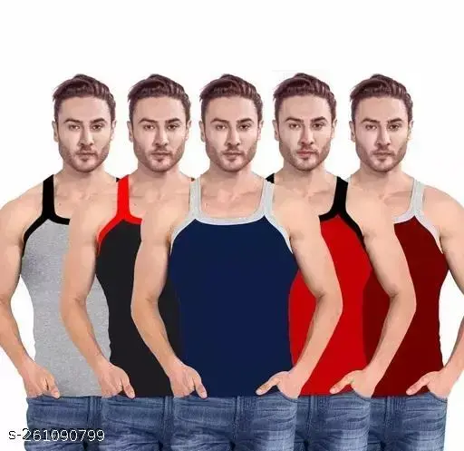 CHAWAR MENS GYM VEST MULTICOLOUR COTTON FABRIC PACK OF 5