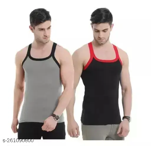 CHAWAR MENS GYM VEST MULTICOLOUR COTTON FABRIC PACK OF 2