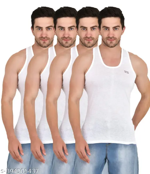 Men's Pack of 4 White Cotton Premium Vest