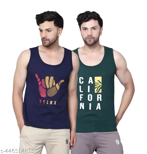 Trendy Swaggy Men's Printed Cotton Vest for Gym Workouts, Vacations, Beaches