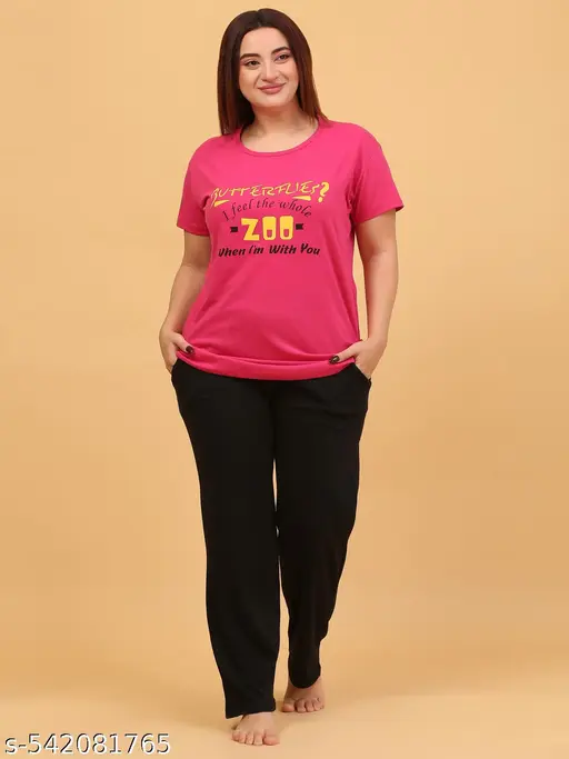 WOMENS HALF PRINTED PRINTED TOP & BOTTOM SET