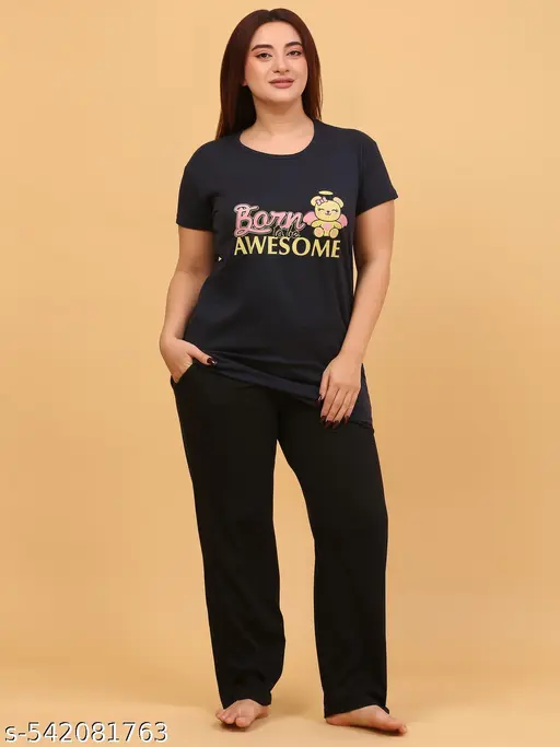 WOMENS HALF PRINTED PRINTED TOP & BOTTOM SET