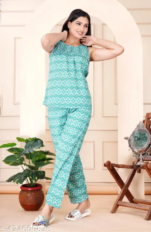 Jaipuri Cotton Printed Sleeveless Peplum Top with Pants Night suit Set for Women | Stylish Trendy Western Wear Top Pant Set