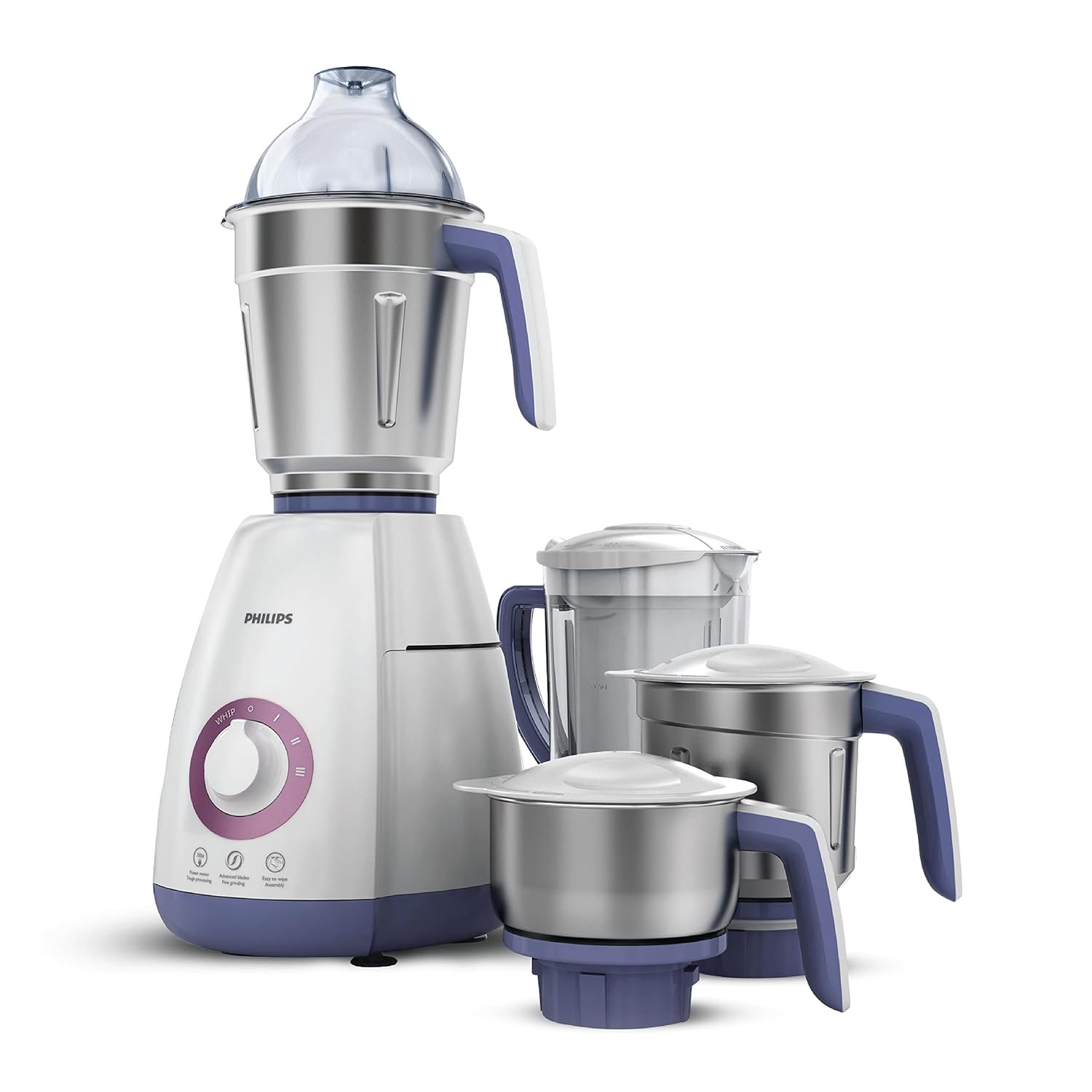 Philips Viva Collection HL7701/00 Mixer Grinder, 750 Watts, 4 Jars (Elegant Lavender and White)