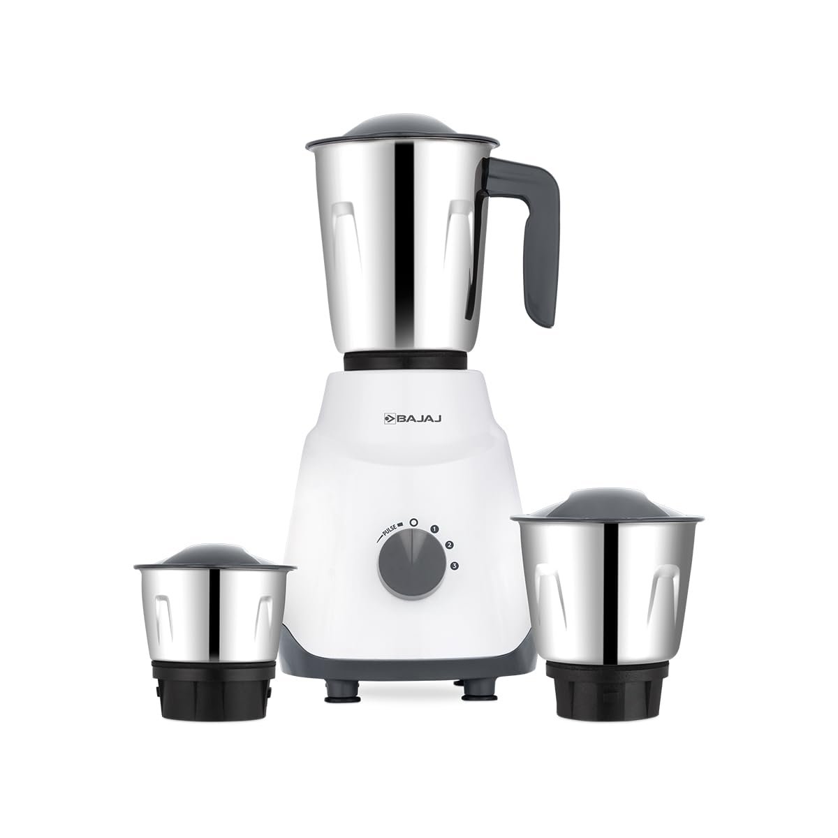 Bajaj GX1 Ninja Series 500W Mixer Grinder With 3 Jars(Stainless Steel Jars) | Superior Mixie For Kitchen | Durable Mixer Grinder | DuraCut Blades | 2 Yrs Warranty 【White/Grey】