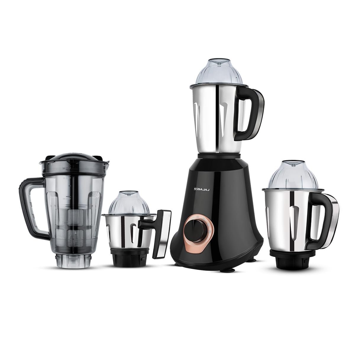 Bajaj Military Series Glamore 1000 W Mixer Grinder With 4 Jars (3 Stainless Steel Jars + 1 Fruit Filter Jar) | DuraCut Blades | Powerful Titan Motor | Unbeatable Toughness | 2 Yrs Warranty【Jet Black】