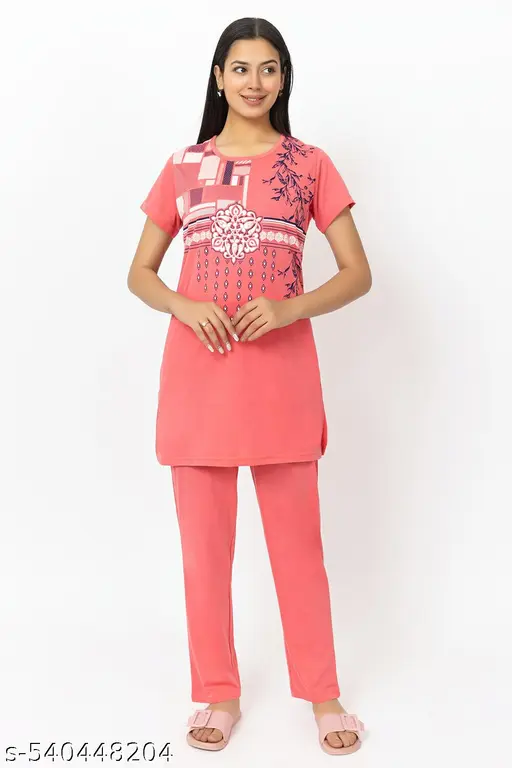 Women Night Suit Set Printed