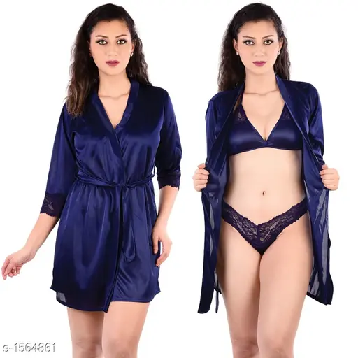 Trendy Women's Satin Lingerie Set With Robe