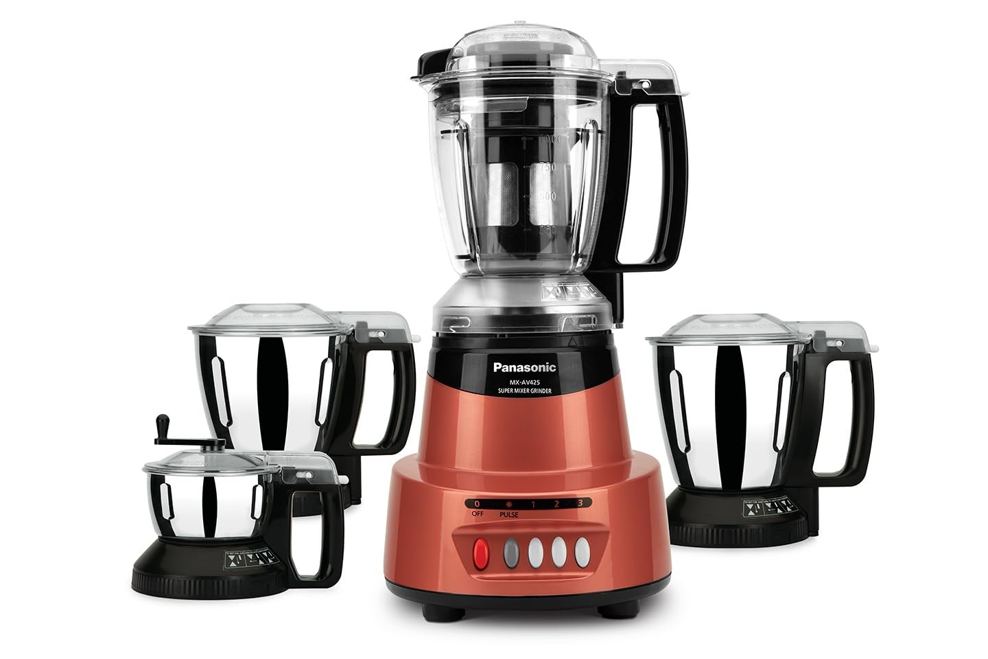 Panasonic Mixer Grinder MX-AV425 (Rustic Red) Elements Series Powerful 1500W (Max Motor Lock Wattage) 4 Jar (Three-304-SS Stainless Steel & 1Juicer Extractor Jar) |Warranty 2 Yrs Product & 5 Yrs Motor