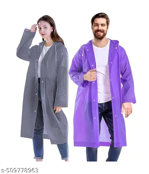 Bmode Solid Men & Women Raincoat Pack of 2 (Grey,Purple)