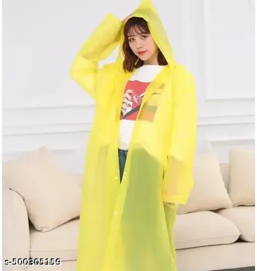 Pack of 1 Yellow, Men & Women Waterproof Transparent RainCoat Raincover Poncho with Hood for Travel (Free Size)