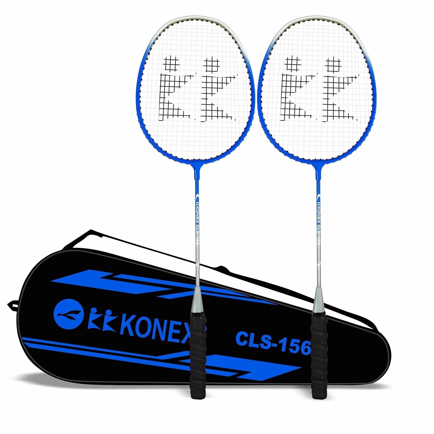 Konex Lightweight Aluminium Badminton Racquet for Beginners & Intermediates | Durable Frame with Full Cover Bag - Blue (Pack of 2)
