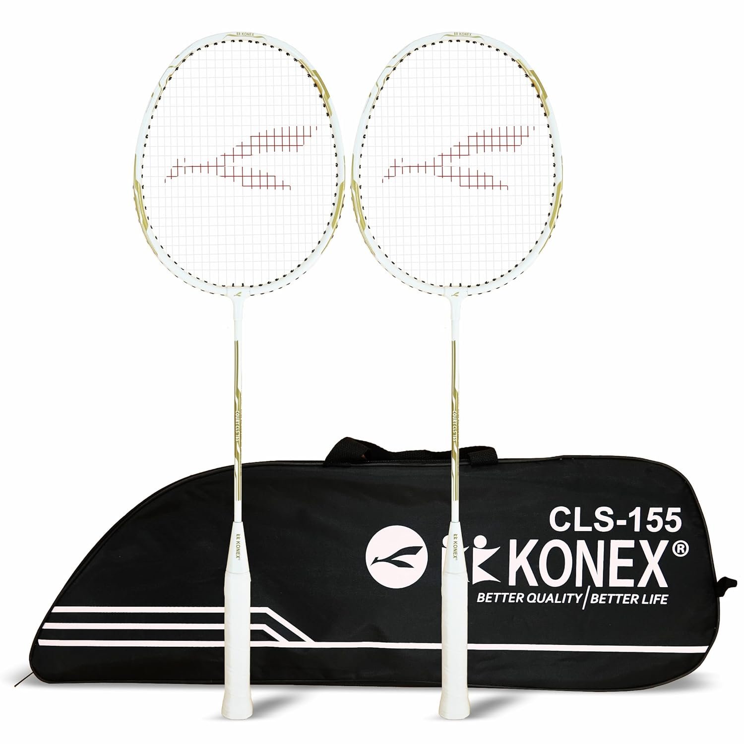 Konex Aluminium Badminton Racquet | Optimized String Tension, Ergonomic Grip & Durable Frame | Full Cover Included - White (Pack of 2)