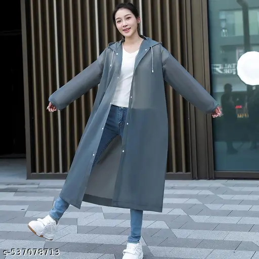 Pack of 1 grey , Men & Women Waterproof Transparent RainCoat Raincover Poncho with Hood for Travel (Free Size)