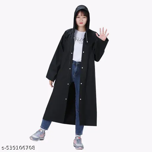 Pack of 1 Black, Men & Women Waterproof Transparent RainCoat Raincover Poncho with Hood for Travel (Free Size)