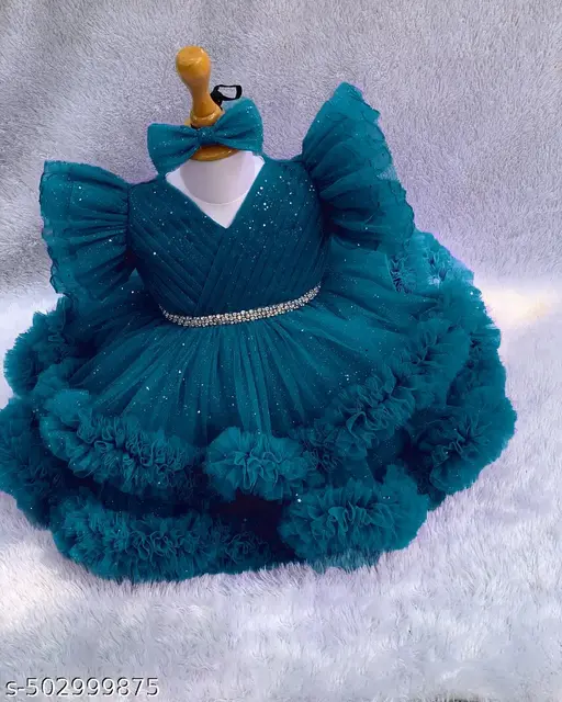 Girls Trendy Fashionable Stylish Sleeveless Net Frock & Dress