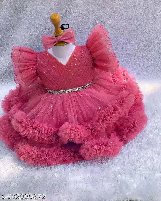 Girls Trendy Fashionable Stylish Sleeveless Net Frock & Dress