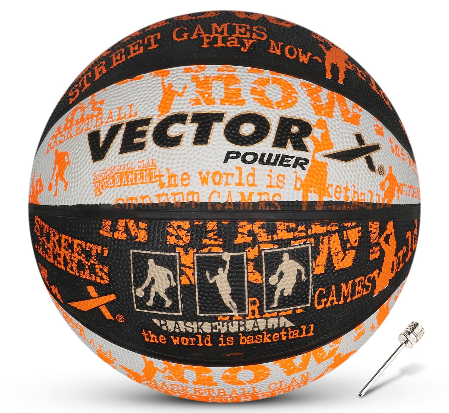 Vector X Power Basketball (Black-White-Orange) (Size-5)
