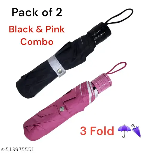 Black & Pink 3-Fold Umbrella Set – Stylish, Durable, & Travel-Friendly (Pack of 2)
