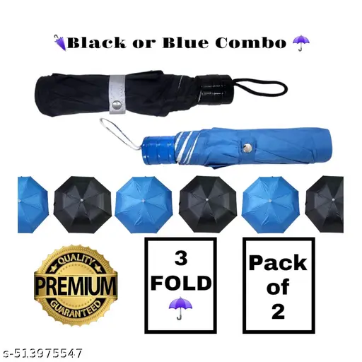 Black & Blue 3-Fold Umbrella Set – Stylish, Durable, & Travel-Friendly (Pack of 2)