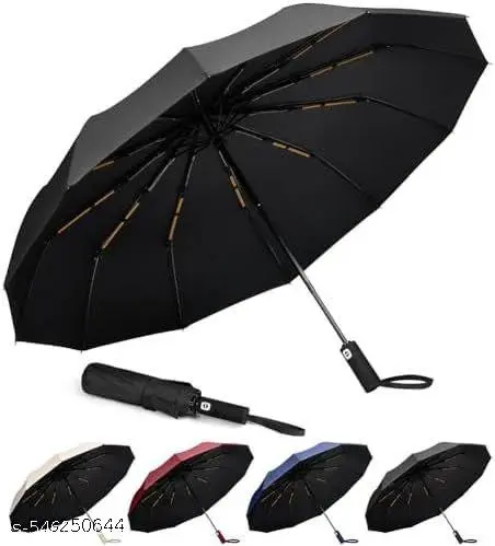 KRIKU EXPO (1Pcs-Black) Mini Windproof Travel Umbrella, Automatic 3-Fold Portable Umbrella with Premium Wood Handle, UV & Rain Protection, Fits in Car Dashboard, Laptop Bags