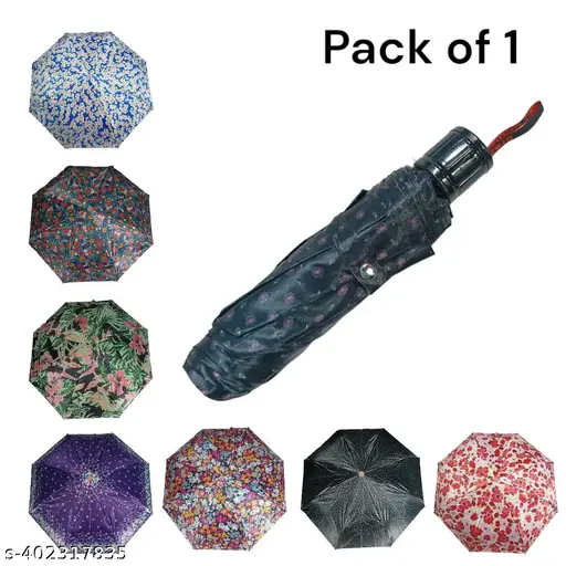 3 Fold multi design printed umbrella for regular use. Pack of 1.