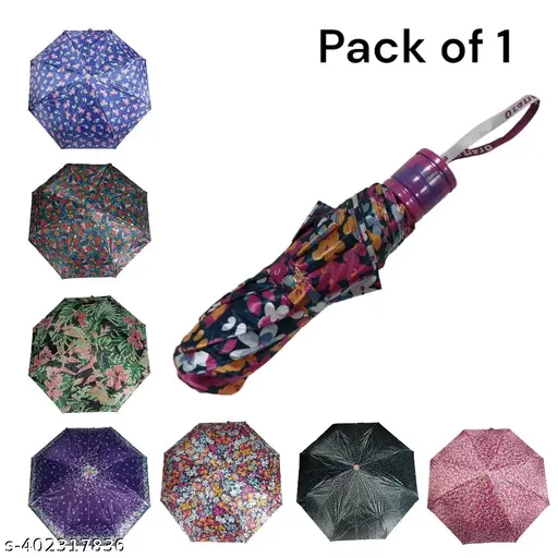 3 Fold multi design printed umbrella for regular use. Pack of 1.