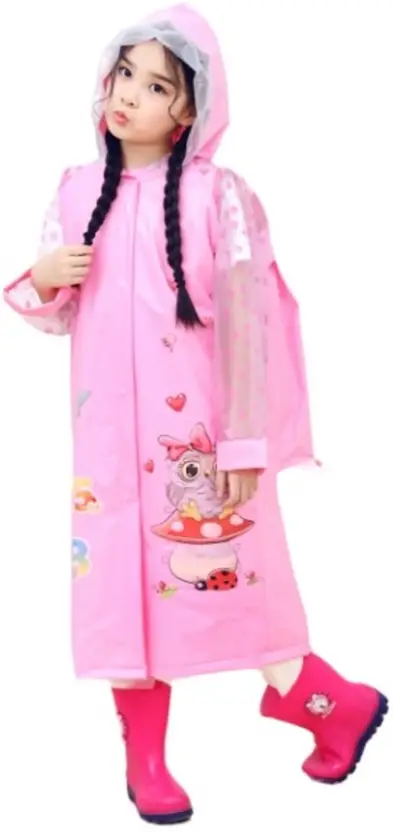 Solid, Graphic Print Girls Raincoat