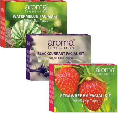 AROMA TREASURES Fruit Facial Kits Combo Strawberry, Watermelon & Blackcurrant  