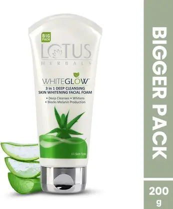 LOTUS HERBALS Whiteglow 3 In 1 Deep Cleaning Skin Whitening Facial Foam, With Milk Enzymes Face Wash