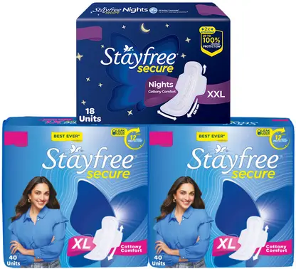STAYFREE Secure Cottony Comfort XL 40 (pack of 2)+ Secure Nights XXL 18 Day & Night Pack Sanitary Pad 