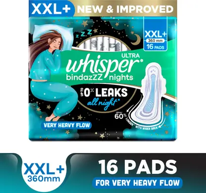 Whisper BINDAZZZ NIGHTS XXL+, UPTO 0% LEAKS ALL NIGHT LONG Sanitary Pad