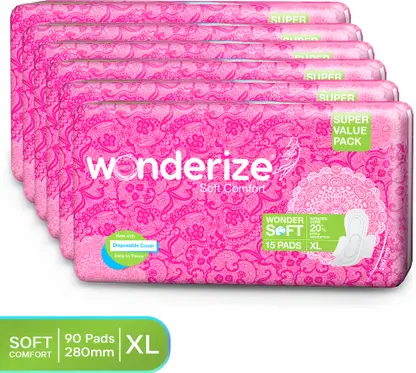 Wonderize Soft Comfort Extra Absorption XL Sanitary Napkins  with Uniquely Shaped Flaps & Soft Cover, Sanitary Pad 