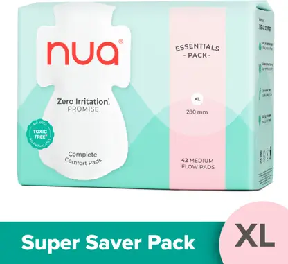 Nua Complete Comfort 42 Medium Flow XL | Essentials Pack | 4X Comfort Sanitary Pad 
