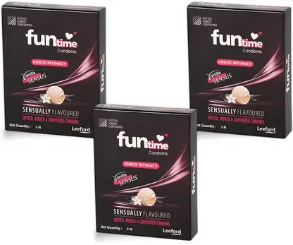 Funtime Vanilla Flavored Dotted Condoms | Ribbed & Lubricated for Extra Pleasure Condom