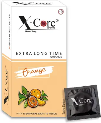 X-Core Real Feel Condoms for Men - 10 Count Extra Dotted for Her Pleasure (Orange) Condom  