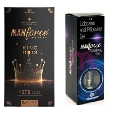 Manforce King Dots Extra Dotted Unflavored Condoms 10 Pieces & Manforce Staylong Gel
