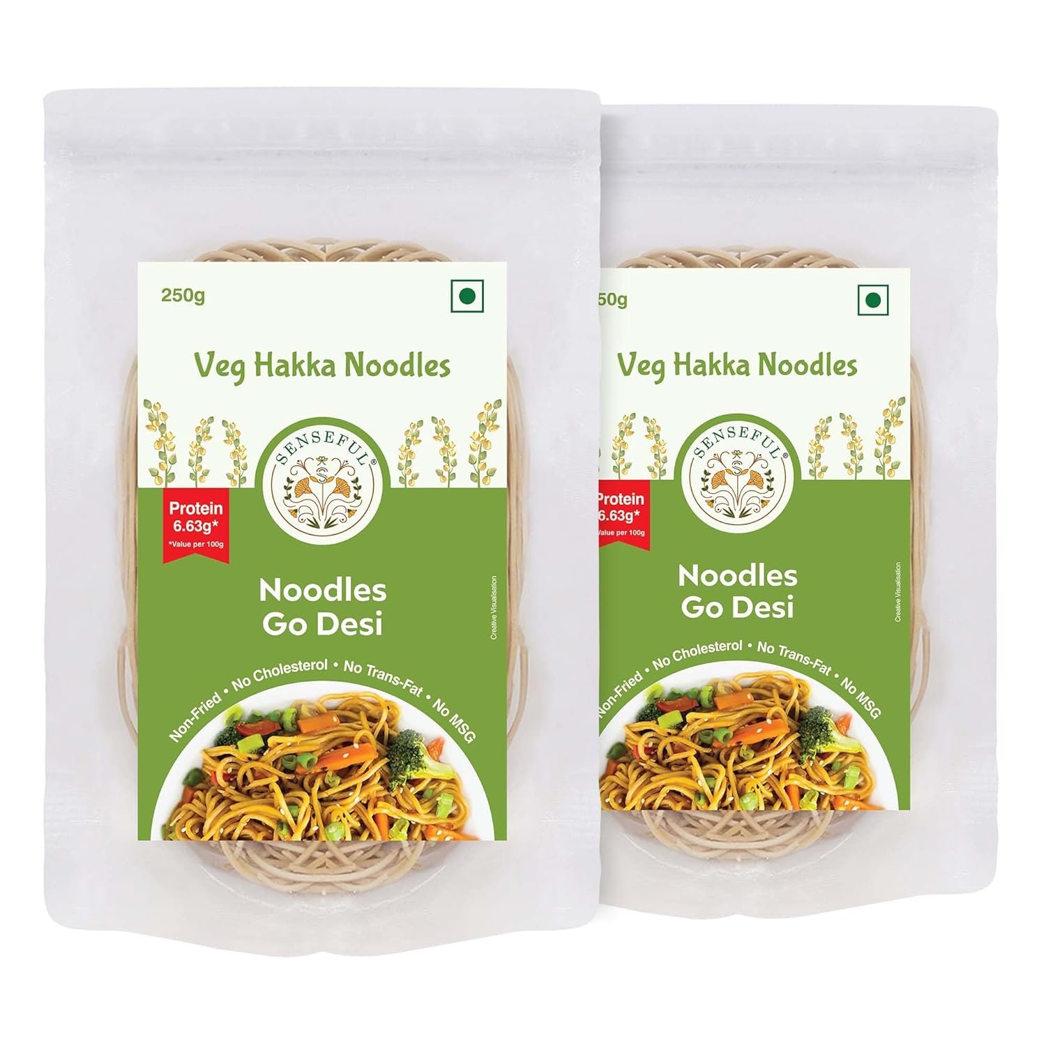 SENSEFUL Veg Hakka Noodles Pack of 2 - Non-Fried, No Cholesterol, No Trans-Fat & No MSG - 250 gm each