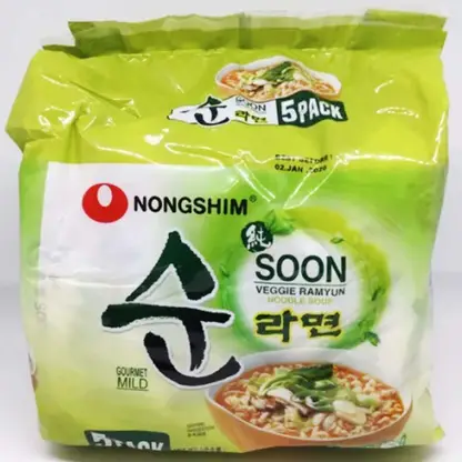 Nongshim Soon Veggie Ramyun, (5 x 112 g) Imported (Pack Of 5) Hakka Noodles Vegetarian  