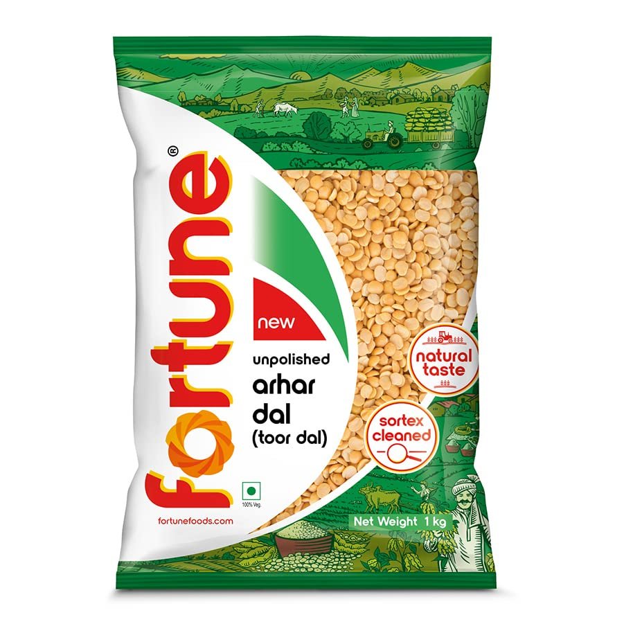 Fortune Arhar Dal (Toor Dal), 1 kg, Unpolished and Sortex cleaned