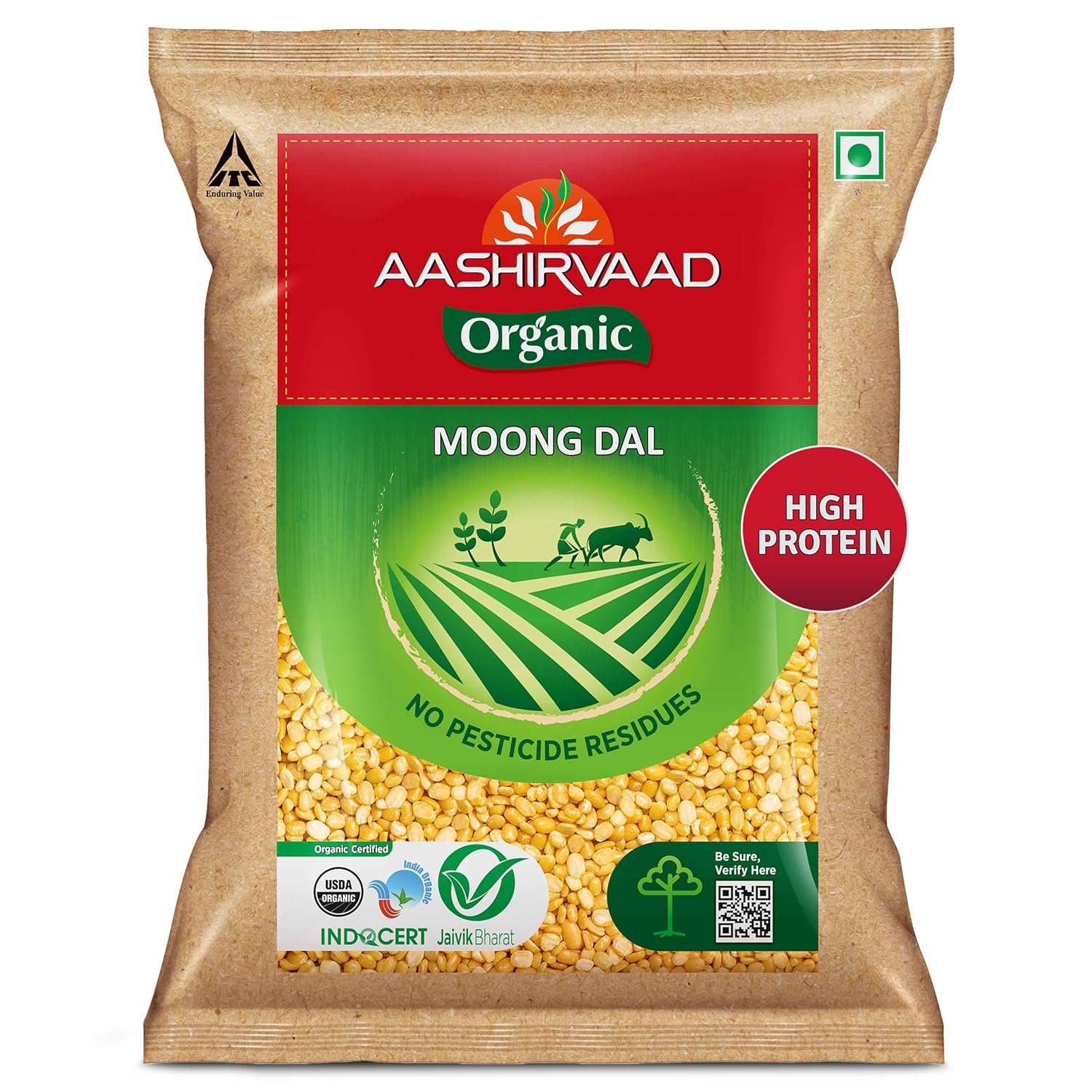Aashirvaad Organic Moong Dal, 1 Kg, 100% Organic Moong Dal, Rich in Protein