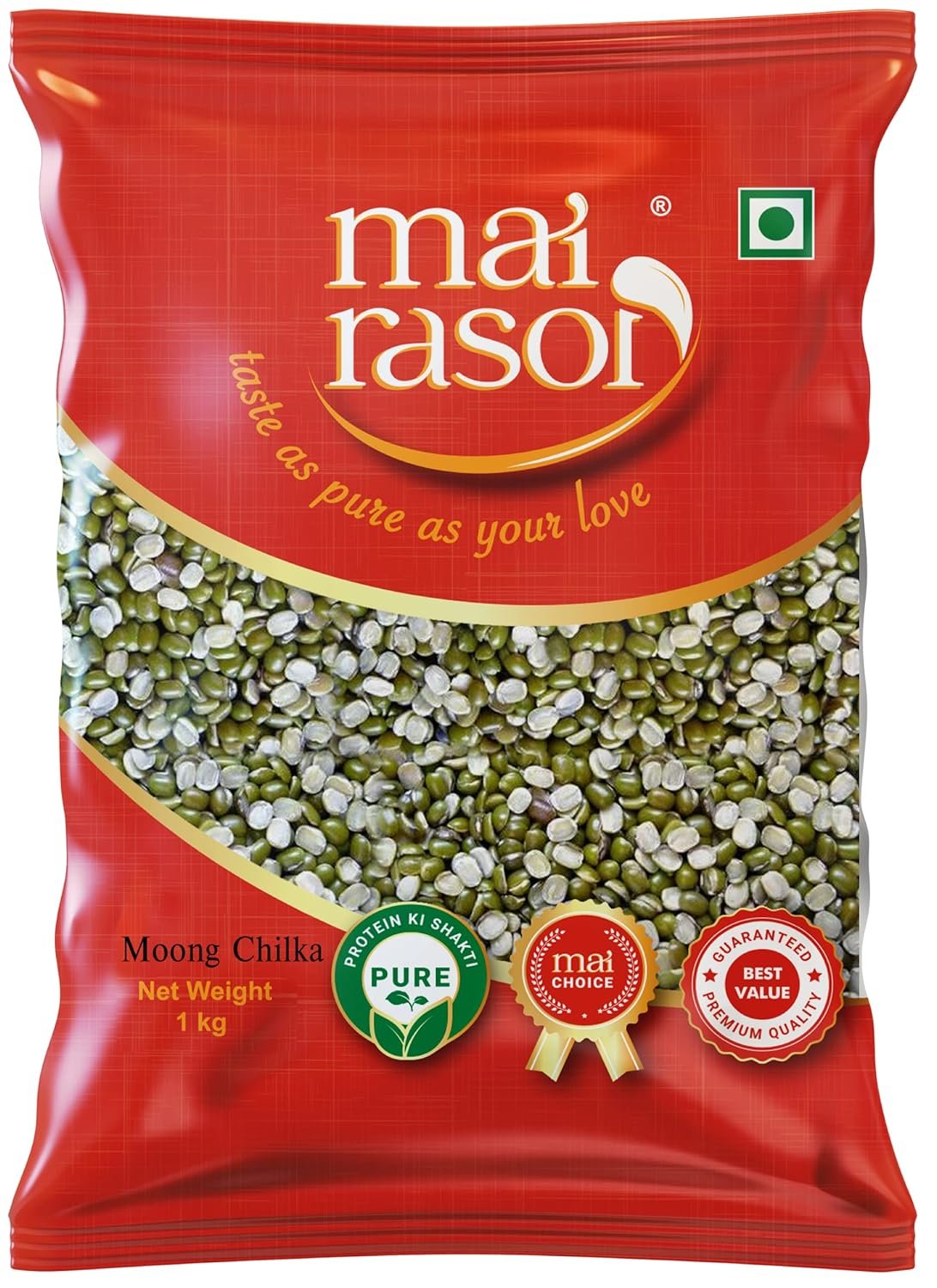 MAI RASOI Green/Hari Moong Dal Split Chilka Unpolished 1Kg Pouch