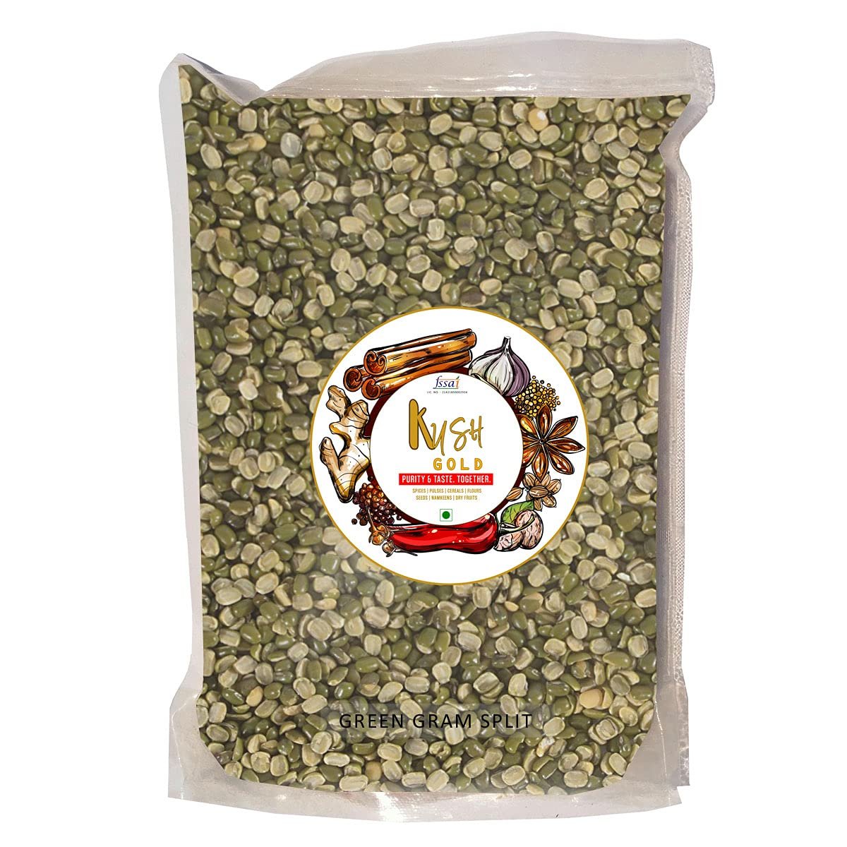 Kush Gold Moong Dal Chilka/Green Moong Split/Green Gram Split - Natural Healthy Pulses (500gm Pack)